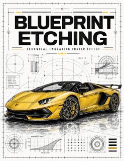 Blueprint Etching Art